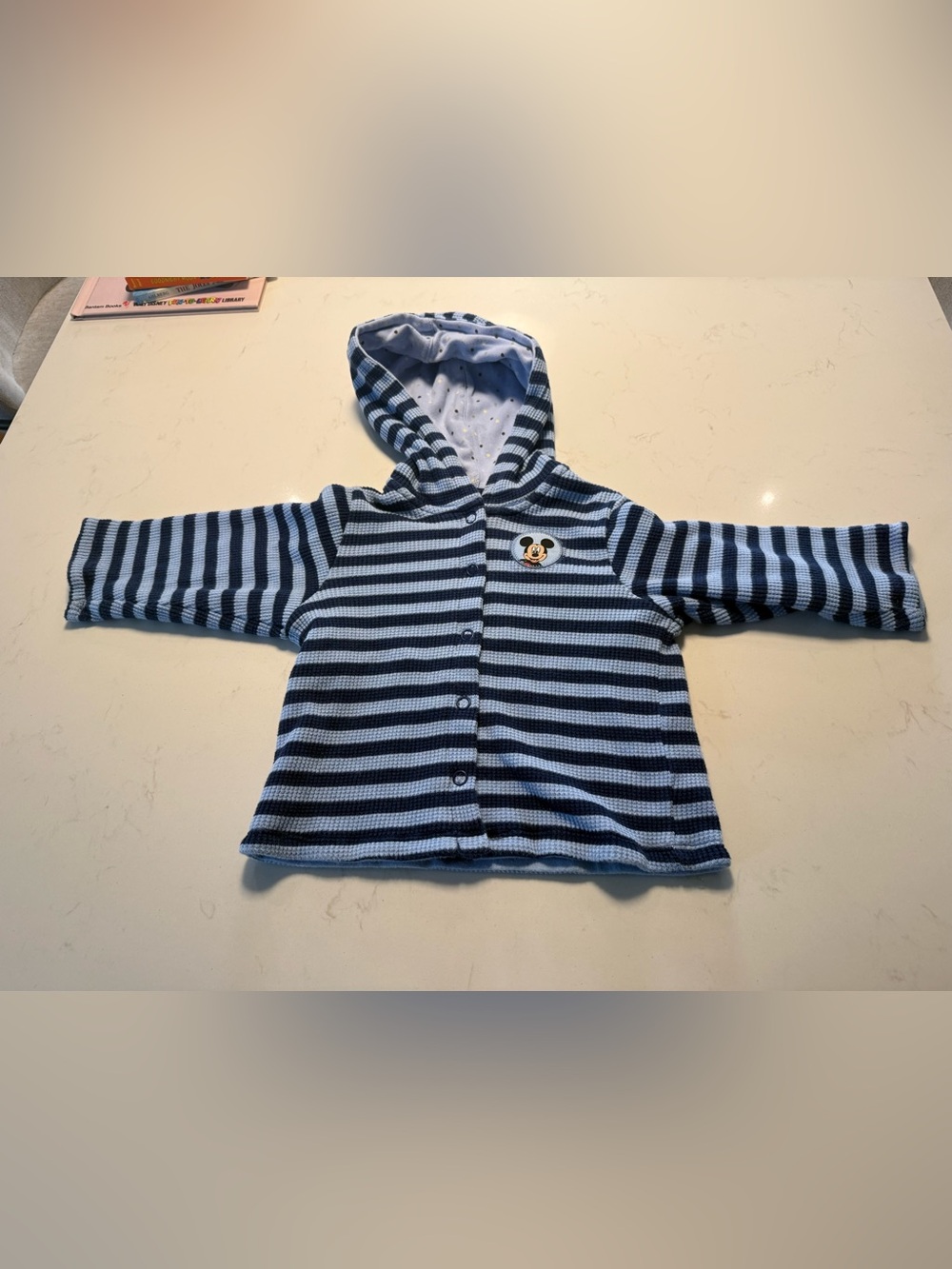 Disney store Blue and Navy Striped Hooded Sweatshirt with Mickey patch